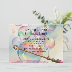 Invitation Fête d'anniversaire Pastel Rainbow Bubbles Age
