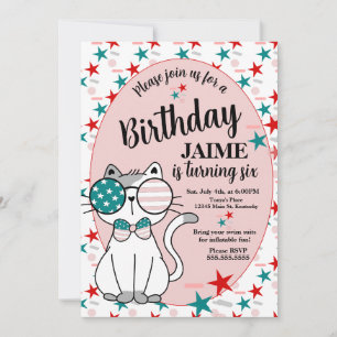 Invitation Fête d'anniversaire patriotique de chat mignon ave