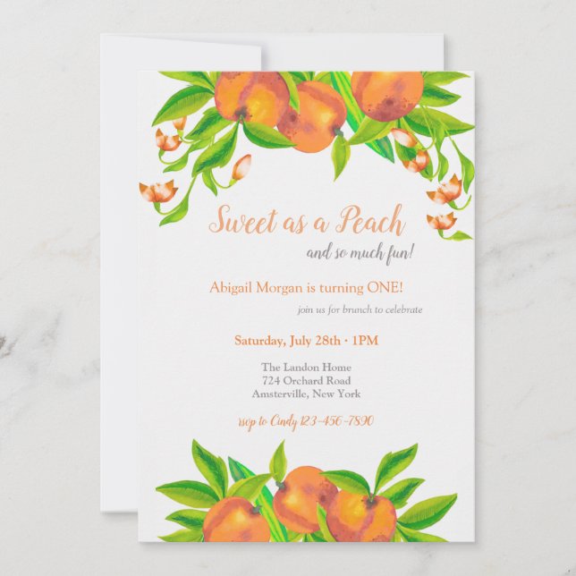 Invitation Fête d'anniversaire Peach (Devant)