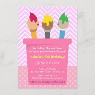 Invitation Fête d'anniversaire peinture à pois Chevron Arts