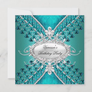 Invitation Fête d'anniversaire Perles de diamant bleu sarcell