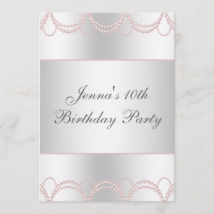 Invitation Fête d'anniversaire Perles Roses