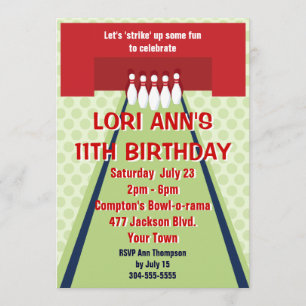 Invitation Fête d'anniversaire personnalisable de bowling