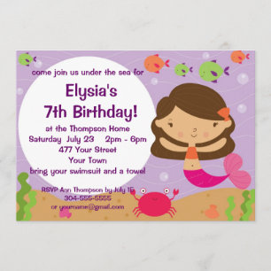Invitation Fête d'anniversaire personnalisable de sirène