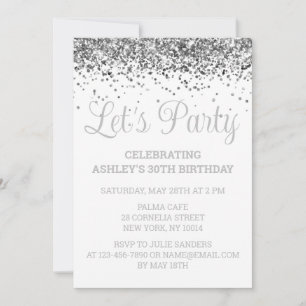 Invitation Fête d'anniversaire personnalisée blanc et argent 