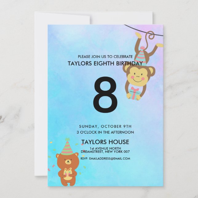 Invitation Fête d'anniversaire personnalisée Cute Animaux (Devant)