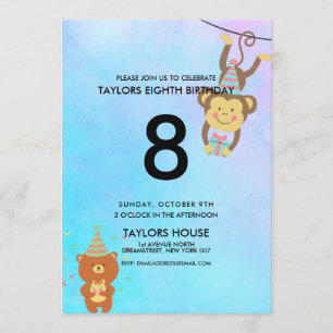 Invitation Fête d'anniversaire personnalisée Cute Animaux