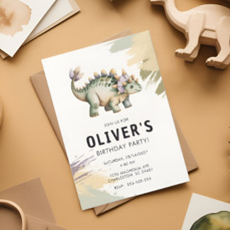 Invitation Fête d'anniversaire personnalisée Dinosaure aquare