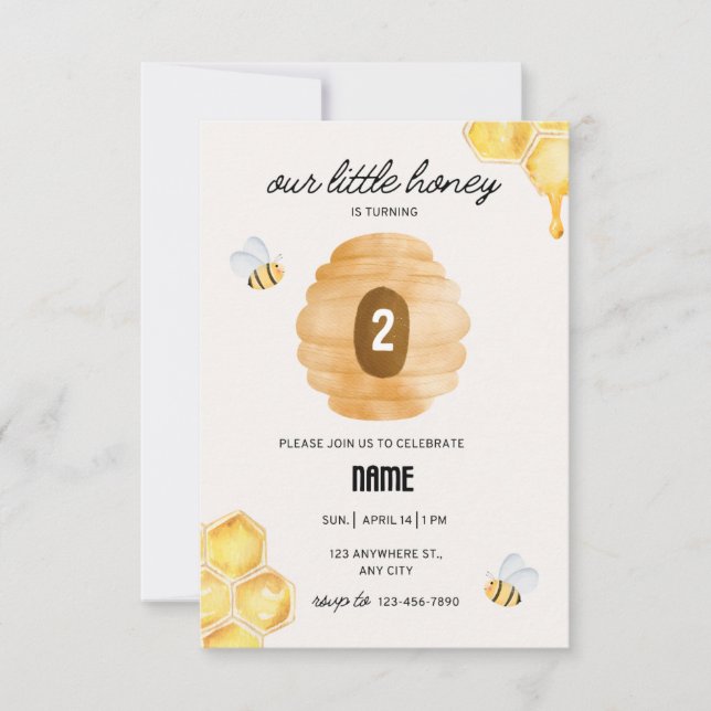Invitation fête d'anniversaire, petite abeille (Devant)
