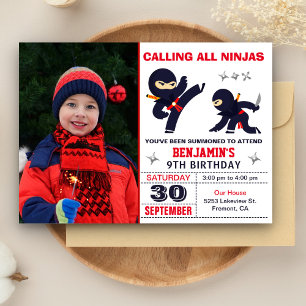 Invitation Fête d'anniversaire photo de petits enfants ninjas