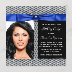 Invitation Fête d'anniversaire photo diamant bleu royal femme