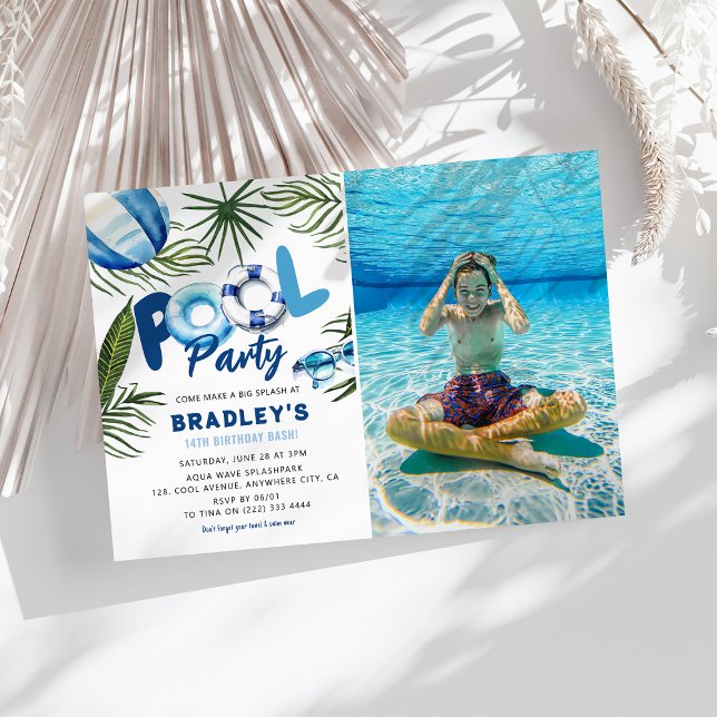 Invitation Fête d'anniversaire Photo Garçon Super Cool Piscin (Créateur téléchargé)