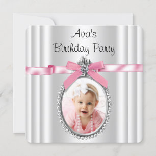 Invitation Fête d'anniversaire photo rose pour filles
