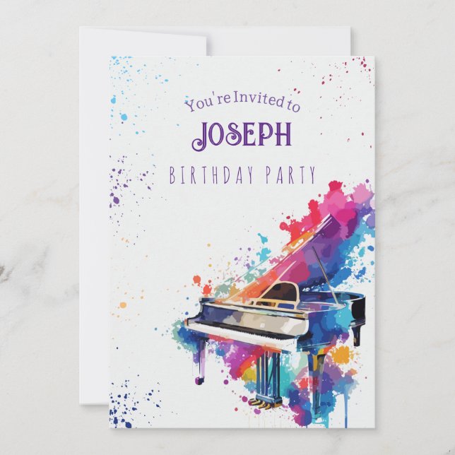 Invitation Fête d'anniversaire Piano Art (Devant)