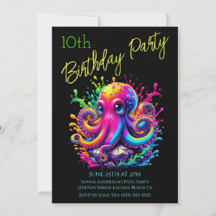 Invitation Fête d'anniversaire - Pieuvre colorée éclaboussure