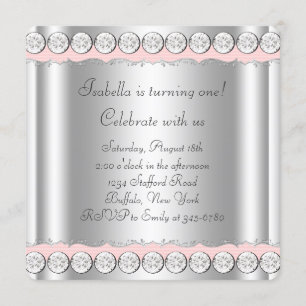 Invitation Fête d'anniversaire Pink Diamonds rose et argent