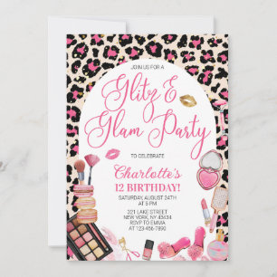 Invitation Fête d'anniversaire Pink Leopard Glitz et Glam Par