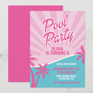 Invitation Fête d'anniversaire Pink Malibu Pool Party