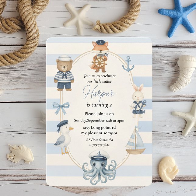 Invitation Fête d'anniversaire pirate | Joli capitaine Ahoy (Créateur téléchargé)