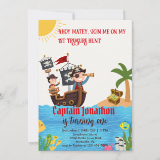 Invitation Fête d'anniversaire pirate pour garçons 1 an