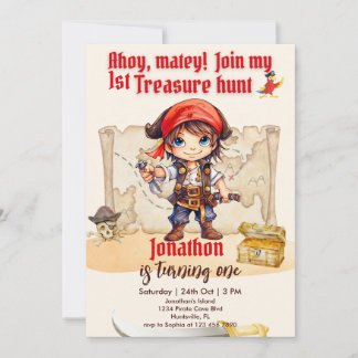 Invitation Fête d'anniversaire pirate pour garçons de 1 an