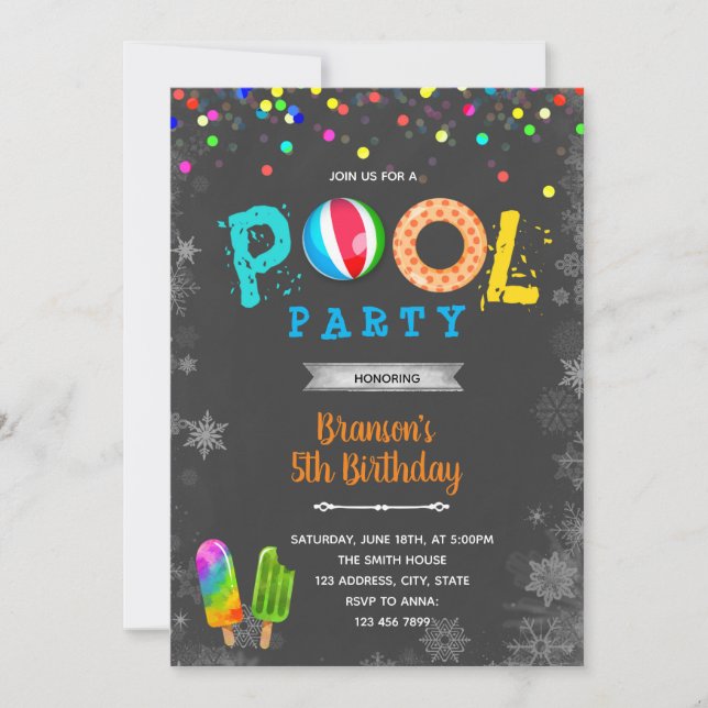 Invitation fête d'anniversaire piscine d'hiver (Devant)