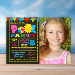 Invitation Fête d'anniversaire piscine pour filles Fête au bo