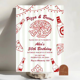 Invitation Fête d'anniversaire Pizza et Breuvages Dessinés à 