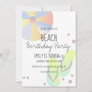 Invitation Fête d'anniversaire plage piscine tongs ballon