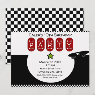Invitation Fête d'anniversaire planche à roulette demi-lune s