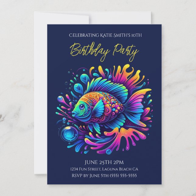Invitation Fête d'anniversaire - Poisson coloré (Devant)