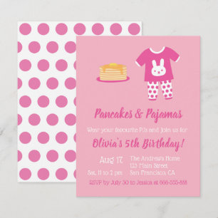 Invitation Fête d'anniversaire Polka Dots Crêpes et Pyjamas