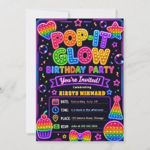 Invitation Fête d'anniversaire Pop It Glow