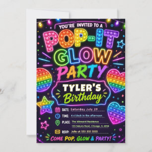 Invitation Fête d'anniversaire Pop It Glow