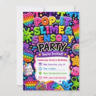Invitation Fête d'anniversaire Pop It Slime Sensory