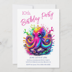 Invitation Fête d'anniversaire - Poulpe colorée