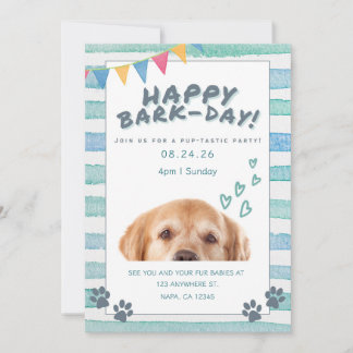 Invitation Fête d'anniversaire pour chiot à l'aquarelle bleue