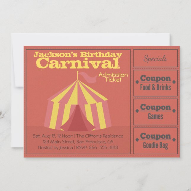 Invitation Fête d'anniversaire pour enfant: Billet d'entrée a (Devant)