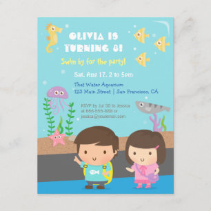 Invitation Fête d'anniversaire pour enfants Aquarium d'animau