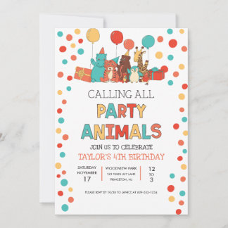 Invitation Fête d'anniversaire pour enfants aux pois Animaux