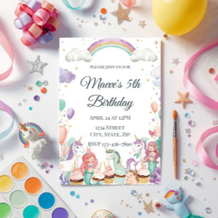 Invitation Fête d'anniversaire pour enfants avec créatures fa