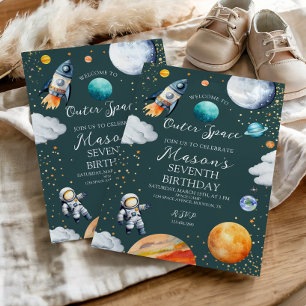 Invitation Fête d'anniversaire pour enfants avec fusée spatia