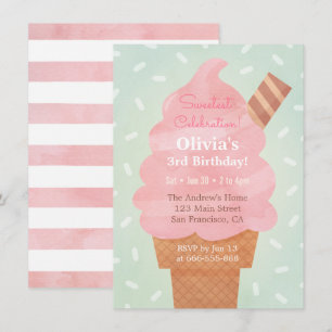 Invitation Fête d'anniversaire pour enfants avec glace rose à