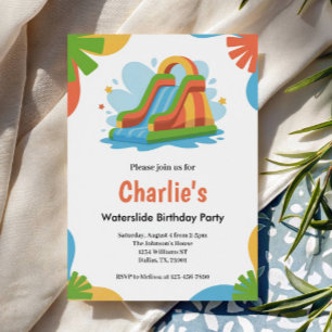 Invitation Fête d'anniversaire pour enfants avec toboggan aqu