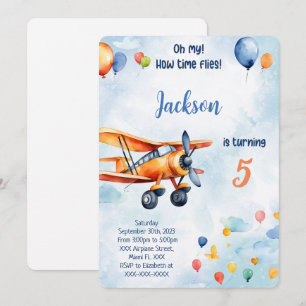 Invitation Fête d'anniversaire pour enfants Avion Orange