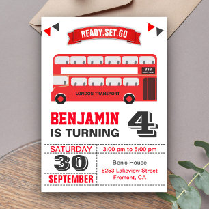 Invitation Fête d'anniversaire pour enfants Bus Rouge à Impér