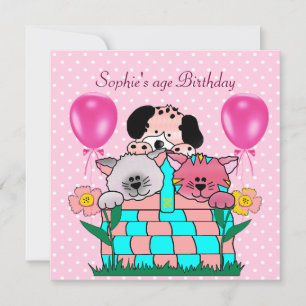 Invitation Fête d'anniversaire pour enfants Chats Chiens Ball