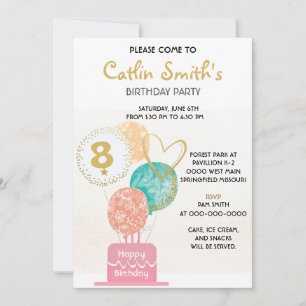 Invitation Fête d'anniversaire pour enfants fille moderne bal