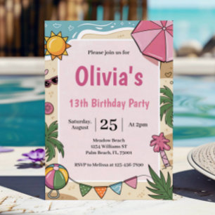 Invitation Fête d'anniversaire pour enfants: Soirée plage des