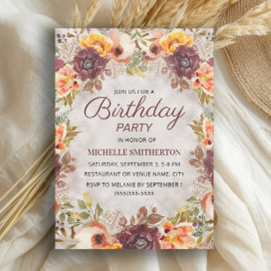 Invitation Fête d'anniversaire pour femmes Burgundy Rouille F